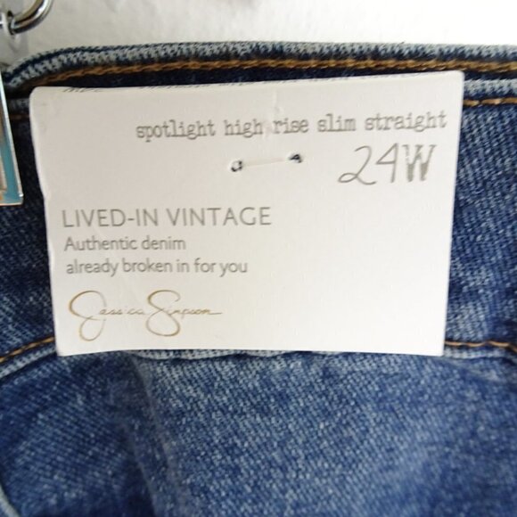 Jessica Simpson Slim Straight Jeans Plus Size 24W Blue Denim Distressed - Picture 7 of 8